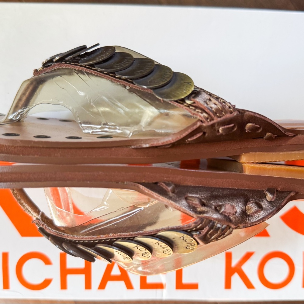 NIB Michael Kors Tan Kids Sandals with Gold Accents, Size 1 - Picture 6 of 6
